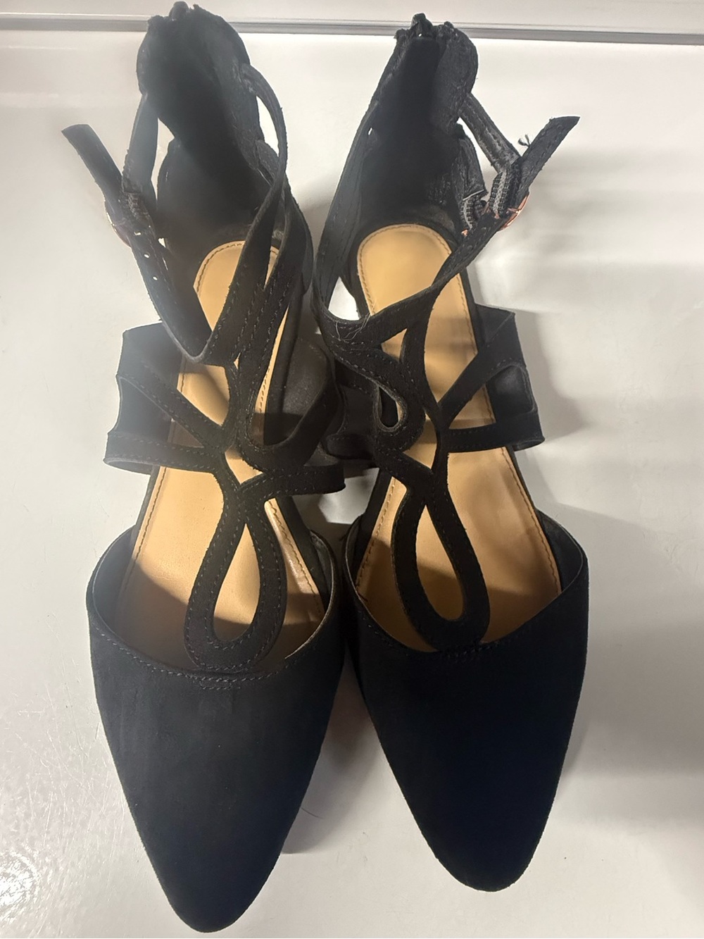 Black Pointed Toe Strappy Flats